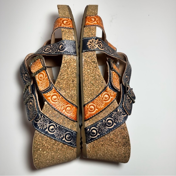 L’Artiste by Spring Step Thevana Leather Wedge Sandals 42 US 10 Blue Orange. - Picture 7 of 10
